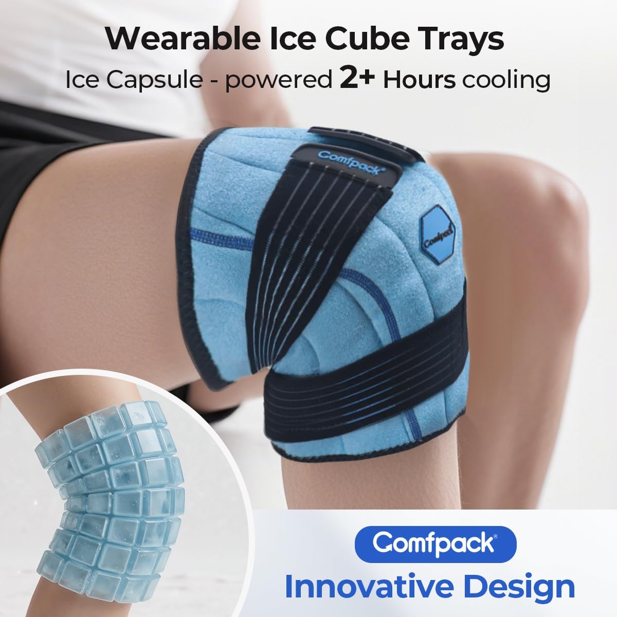 Comfpack Knee Ice Pack Wrap, 2 Hours Long Lasting Coldness Ice & Compression Therapy Flexible Ice Pack for Knee Replacement Surgery, Arthritis Pain, ACL, Swelling, Sports Injuries(23" × 10.3"")"