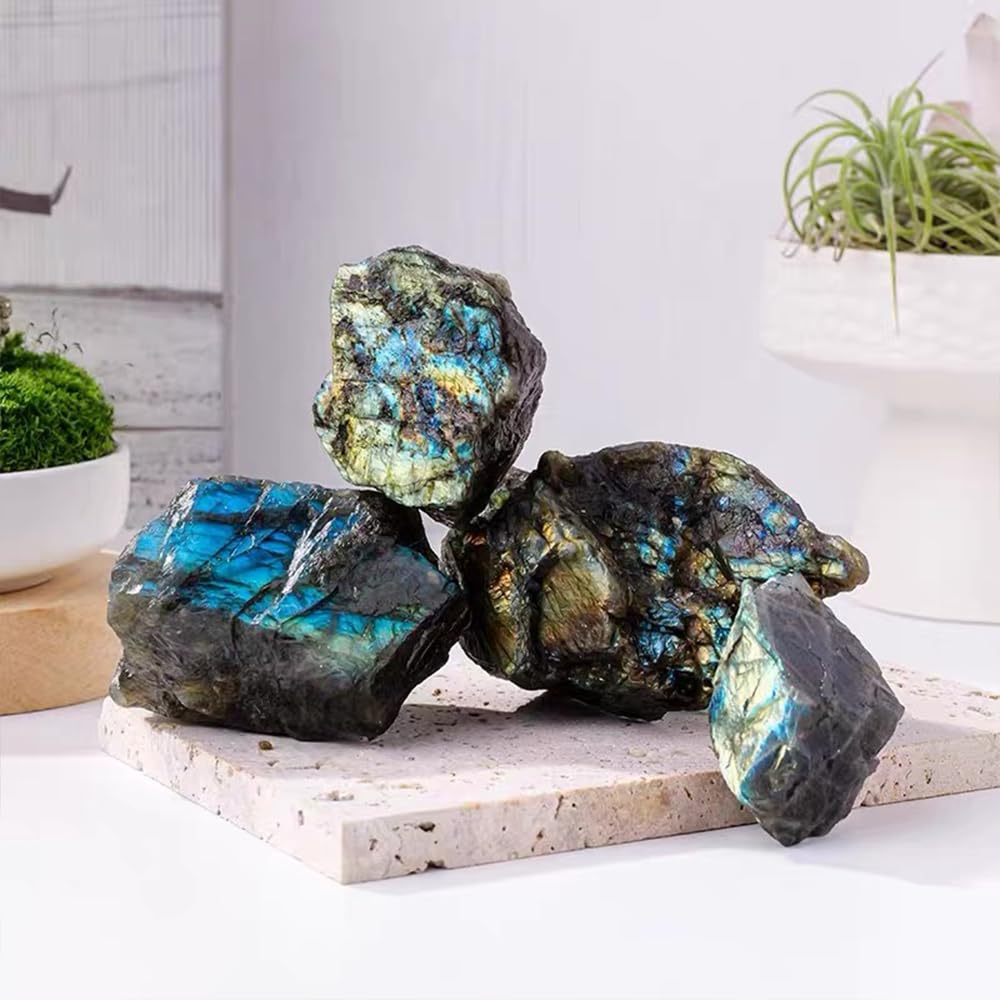 2PCS Natural Raw Stone, Wicca Reiki Crystal Healing, Rough Gemstones for Reiki, Meditation, Home Decor, Chakra Balance (Labradorite)