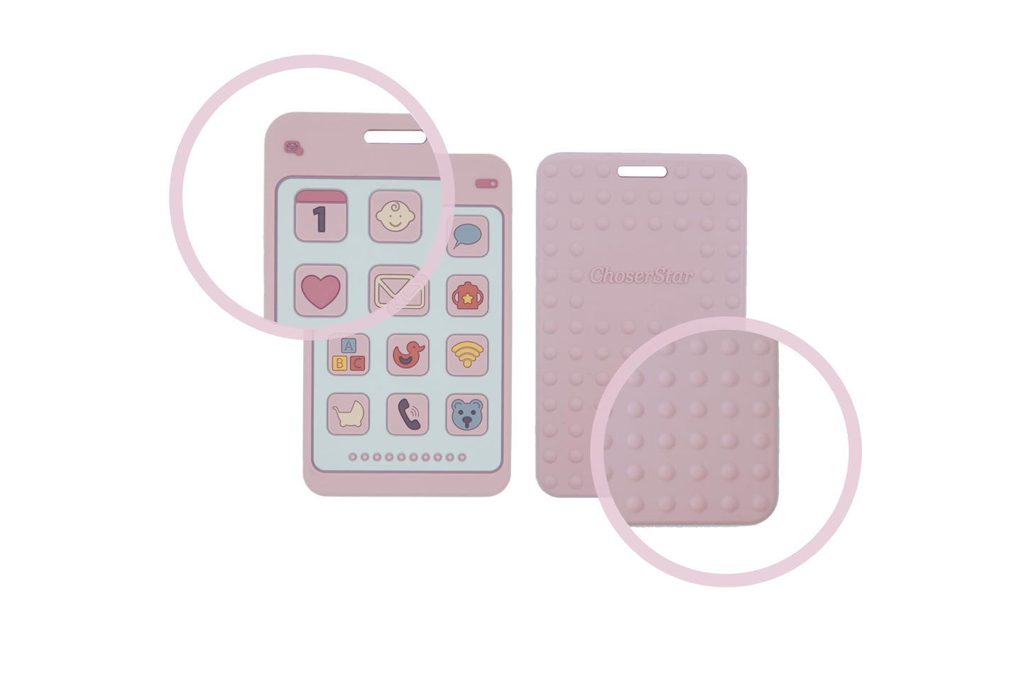 Soft Silicone Phone Shape Teether Boys Girls Baby Molar Teether Chew Toys, Teething Toy (Pink)