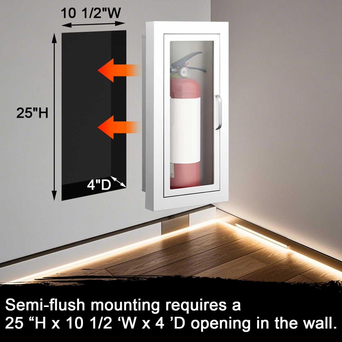 Zonon 1 Pcs Semi Recessed Fire Extinguisher Cabinet, Steel Wall Mount Cabinet with Magnetic Door & Handle, Acrylic Window, 2.5" Trim Frame, Fits 2.5/5/10 lb Fire Extinguishers, White