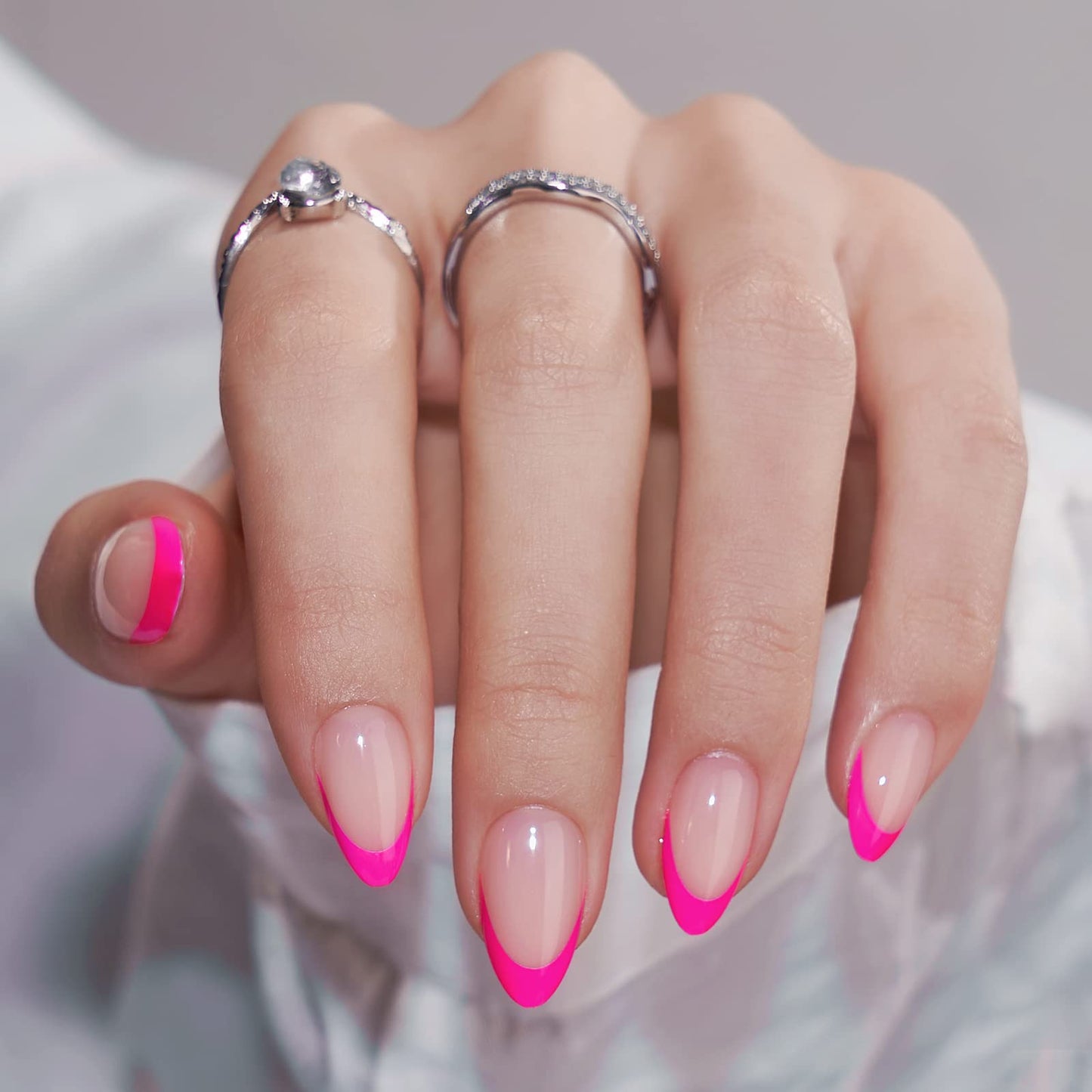 BTArtbox French Tip Press On Nails - Almond Stick On Nails for Women, Glue On Nails with Nail Glue - Berry French & Mermaid