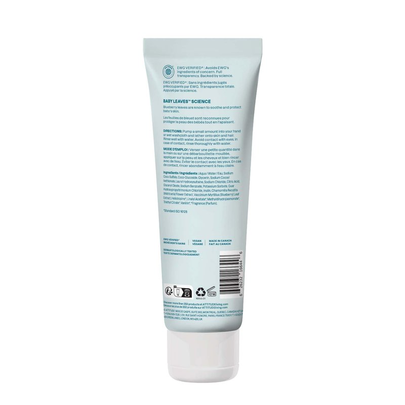 ATTITUDE Baby 2-in-1 Shampoo & Body Wash, EWG Verified, Dermatologically Tested, Vegan, Goodnight Scent, 8 Fl Oz