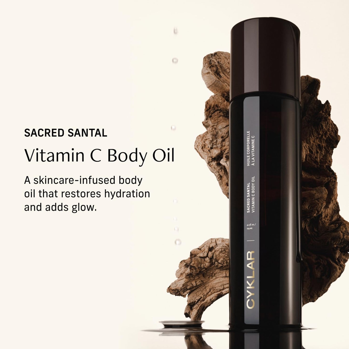 CYKLAR Vitamin C Body Oil for Women and Men. Moisturizing Sacred Santal Scented Body Serum for Glowing Skin. Nourishing, Hydrating After-Shower and Bath Skin Care Moisturizer, 4.2 Fl Oz