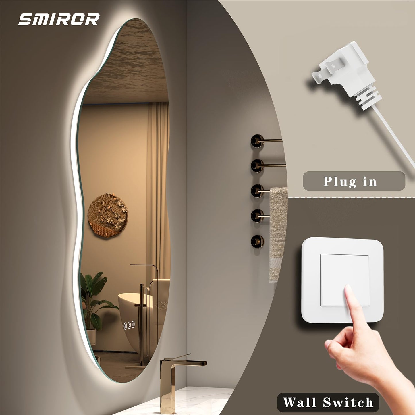 SMIROR Irregular Backlit Bathroom Mirror with Lights 40 x 24, Asymmetrical Cloud Led Lighted Vanity Mirror for Wall, Anit-Fog, Dimmable, Memory Function (Horizontal/Vertical)