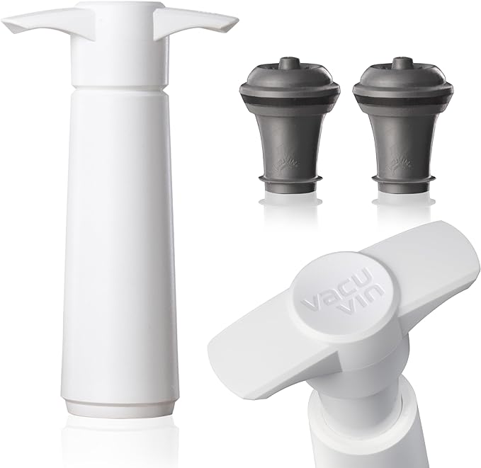 Vacu Vin Original Wine Saver with 2 Vacuum Bottle Stoppers â Wine Preserver Pump for Red or White Wine â Manual Air Remover System â Airtight Seal â Keep Wine Fresh Longer â White