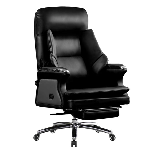 Kinnls Winston Ergonomic Leather Heated Ventilation Classic Luxury Office Chair with Massage, Recliner Executive Desk Chair, Adjustable Tilk Angle (Black)