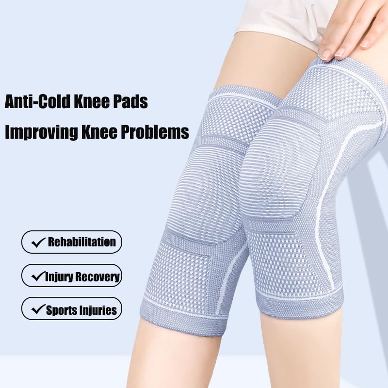 Compression Knee Sleeve for Men Women - Bamboo Charcoal Knee Brace for Sport Running (Gray, Large)
