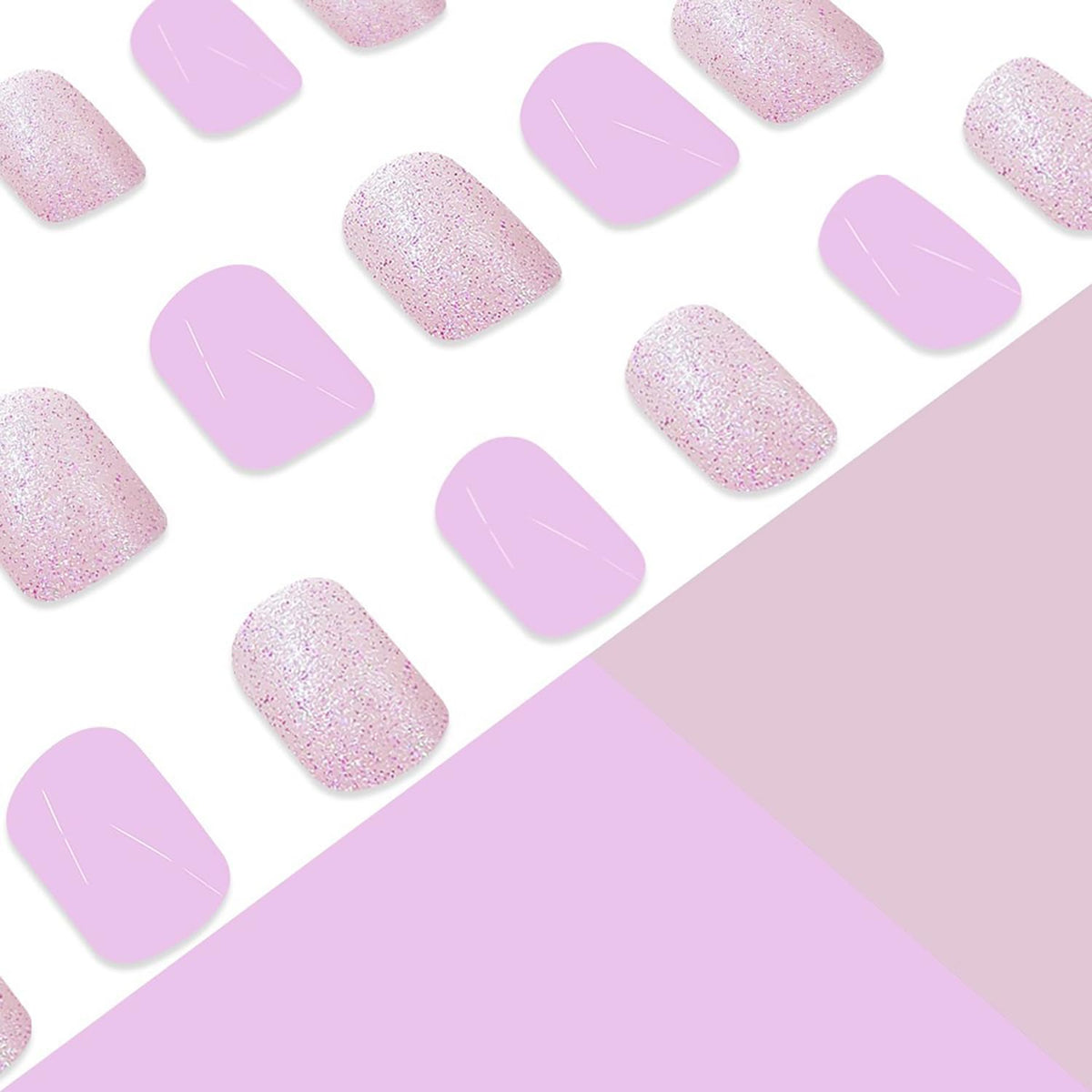 Purple Press on Nails Short Square MABKJLF Fake Nails False Nails with Designs Glitter Solid Colour Full Cover Glossy Glue on Nails Natural Nails Acrylic Nails for Women Girls 24 Pcs