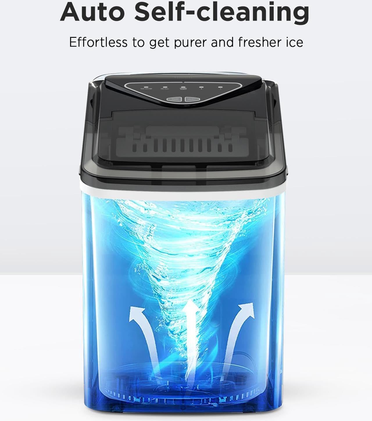 Silonn Portable Ice Maker Countertop, Self-Cleaning Ice Machine with Carry Handle, Includes Basket & Scoop, Produces 9 Ice Cubes in 6 Minutes, 12KG Daily Capacity, Ideal for Home Camping and RVs