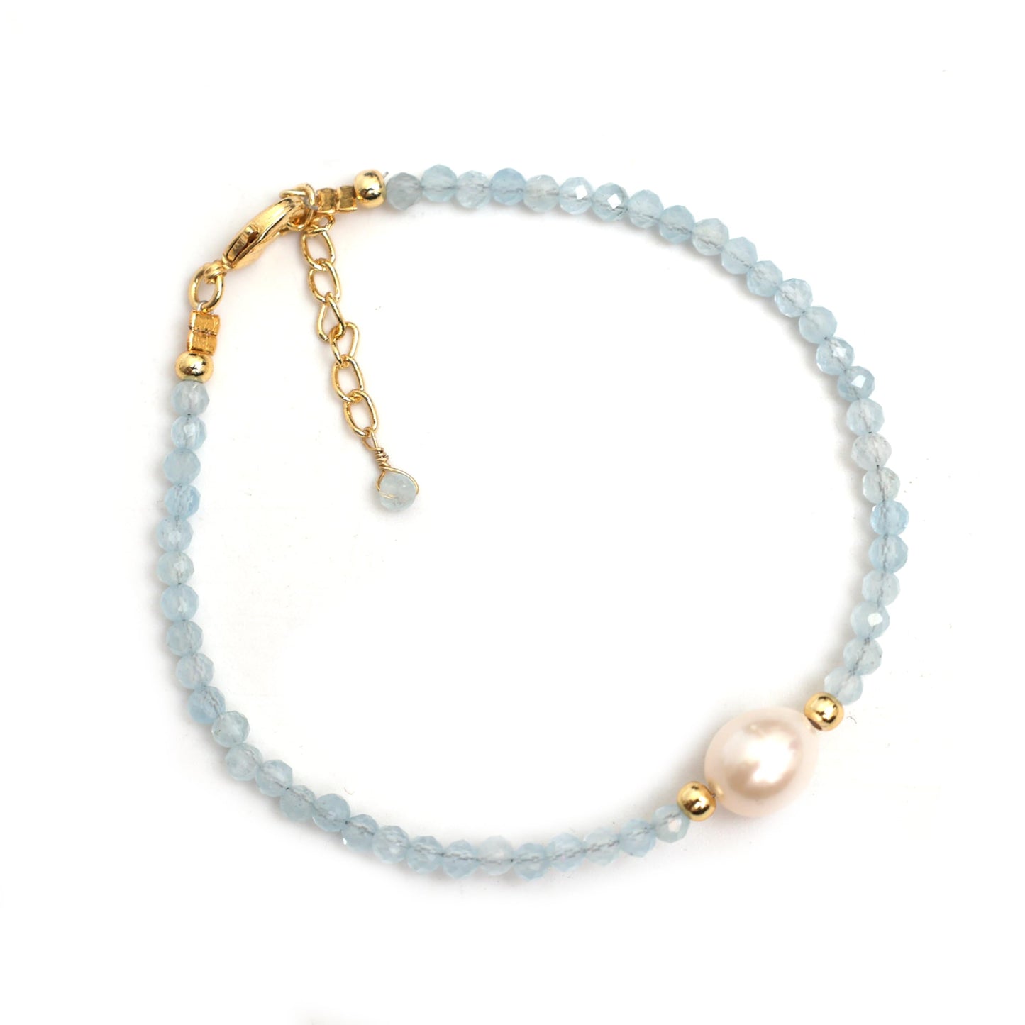 Gempires Aquamarine Gemstone Beaded Bracelet with Pearl Choker Crystal Jewelry March Birthstone Gifts Hypoallergenic Gold Plated Dainty Gifts for Women