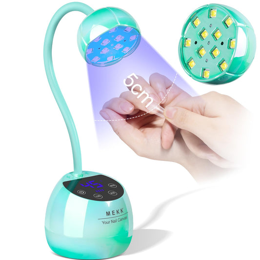 MEKK Gooseneck UV LED Nail Lamp - 36W Cordless Mini UV Light for Gel Nails for Home & Travel, Single Nails Light for Detail Work, Flash Cure Lamp with Auto Sensor, 4 Timers (Glazed Blue)