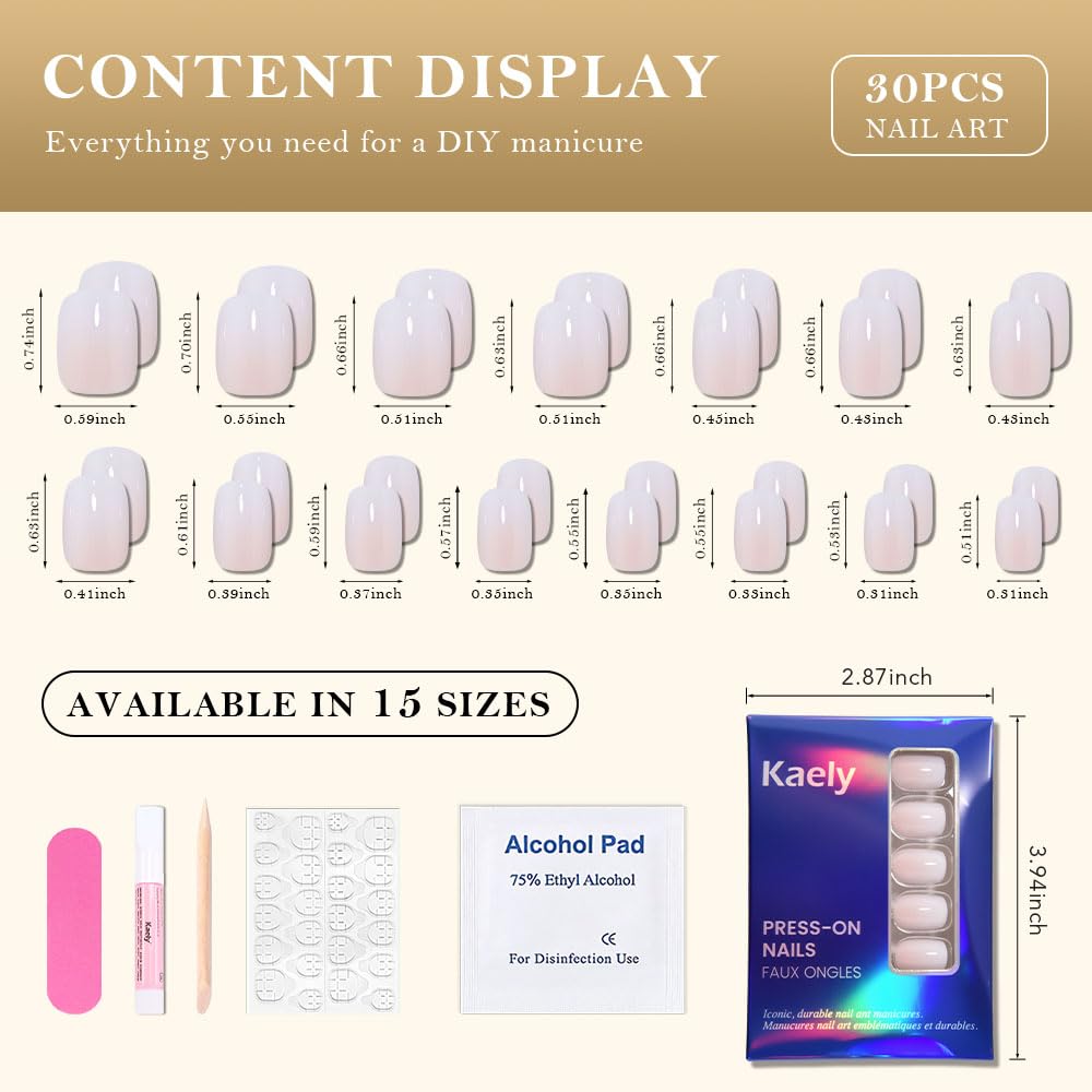 evpct Ombre White to Nude Press on Nails Extra Short, Petite Short Square Glossy Stick on Nails for Women Gift with Manicure Kit, Reusable Soft Gel Stick on Fake Nail with Ombre Designs Perfectly Fit