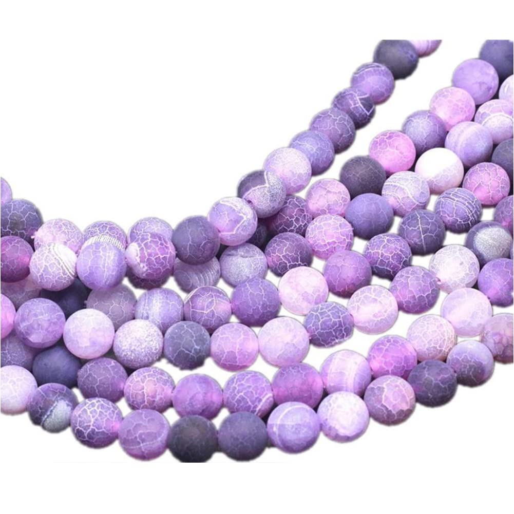 10mm Natural Purple Frosted Agate Gemstone Round Loose Beads Crystal Stone Bracelet Necklace Accessories Crafts for Jewelry Making DIY,1 Strand 15"