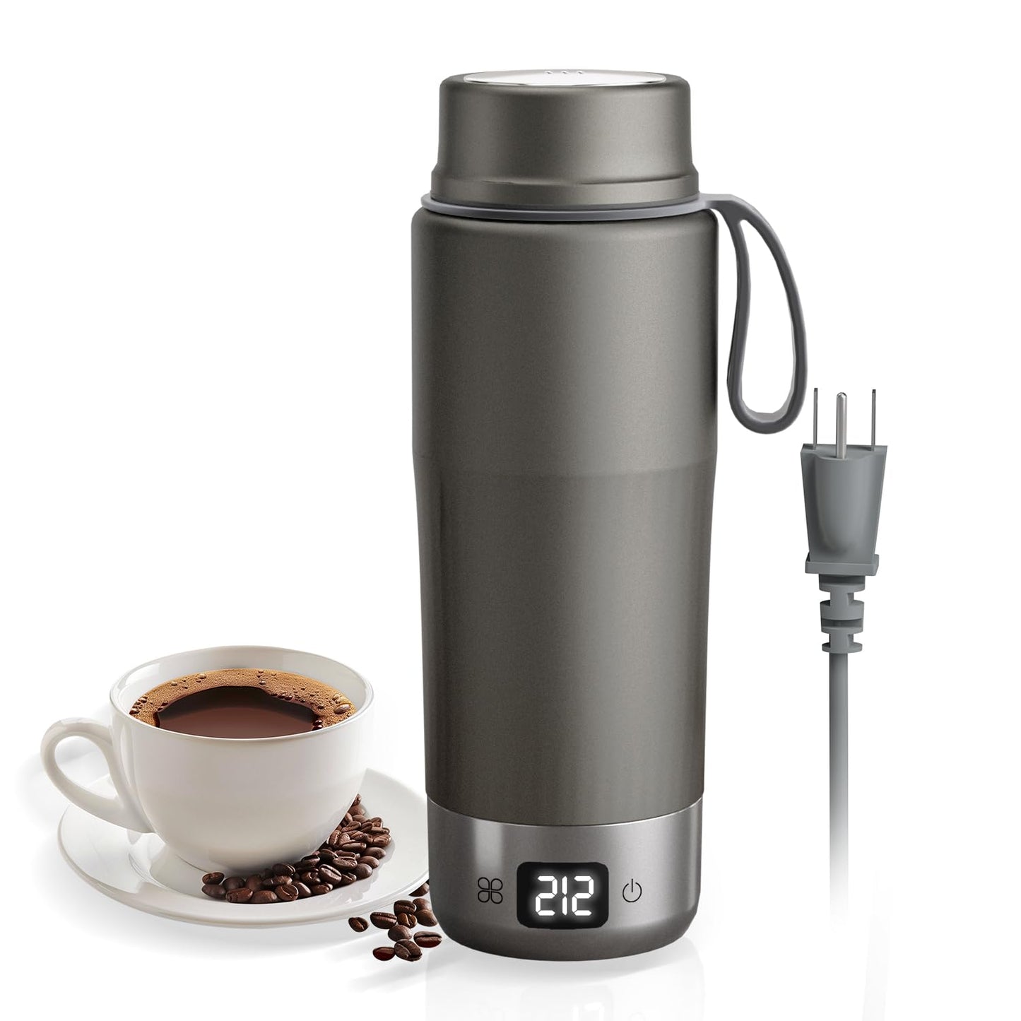pure titanium electric kettle - portable water heater for travel, double-layer vacuum sealed titanium water bottle to boil and regulate temperature。100V-240V Smart Small Water Boiler for Tea 380ML