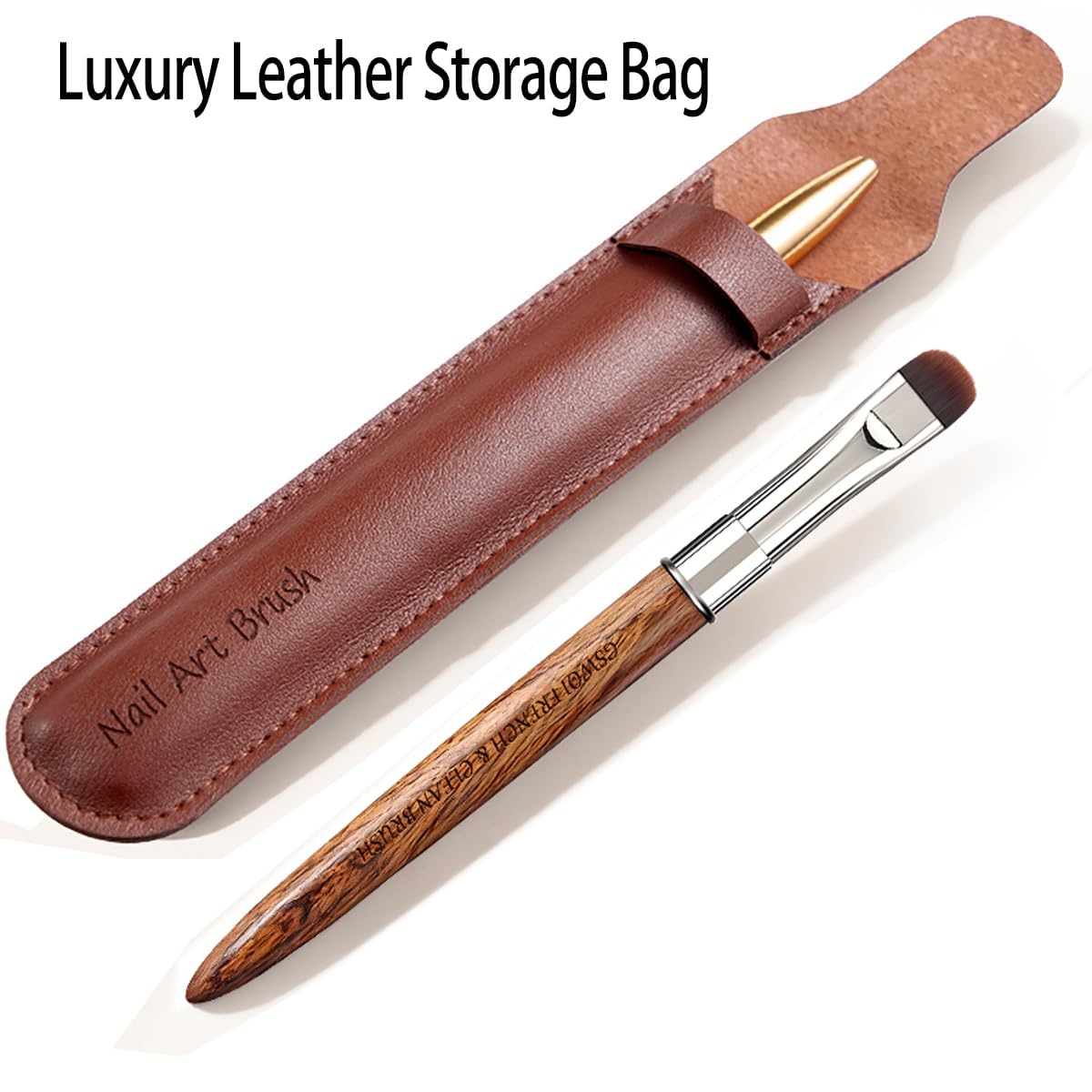 Nail Brush for French Tips and Clean Up | Gel Polish Brush with Wooden Handle & Storage Pouch (French Tip Brush（F18）)