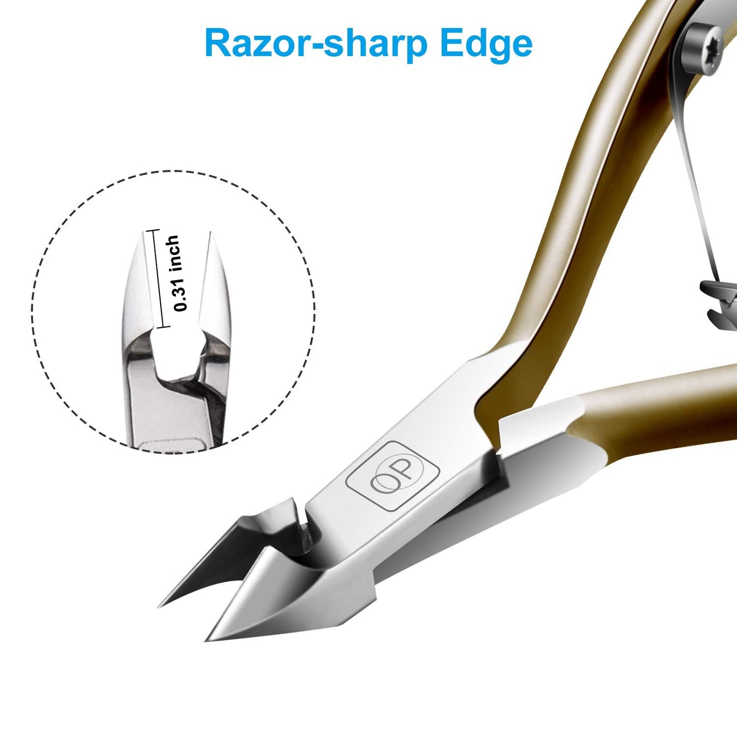Cuticle Nippers 3/4 Cuticle Trimmer Clippers Stainless Steel Scissors Extremely Sharp Edge Cutter Pedicure Treatment Manicure Tool, opove X7 Matte Gold