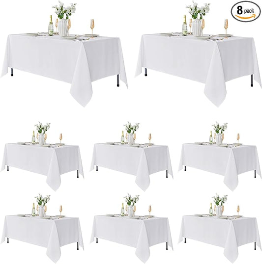 Fitable 8 Pack Rectangle Tablecloths: Stain Resistant Wrinkle Free Circle Table Clothes, Washable Reusable Polyester Table Covers for Wedding Party Birthday Banquet Reception(White, 60x102 Inch)