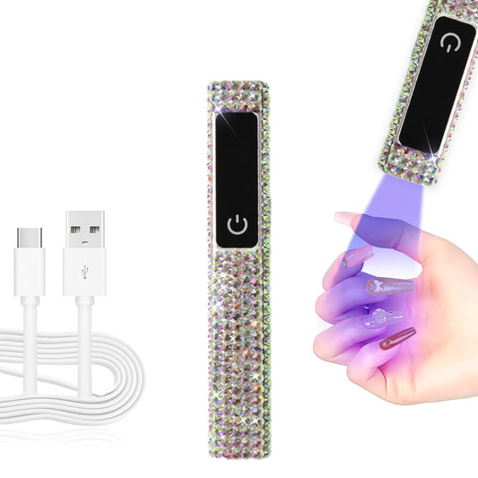 HEVOY Crystal Rhinestone UV Nail Lamp, Artificial Bling Handheld UV Light for Nails, Portable Mini Nail Light with 2 Timer and LED Display, Rechargeable USB Nail Dryer for Fast Curing Gel Polish