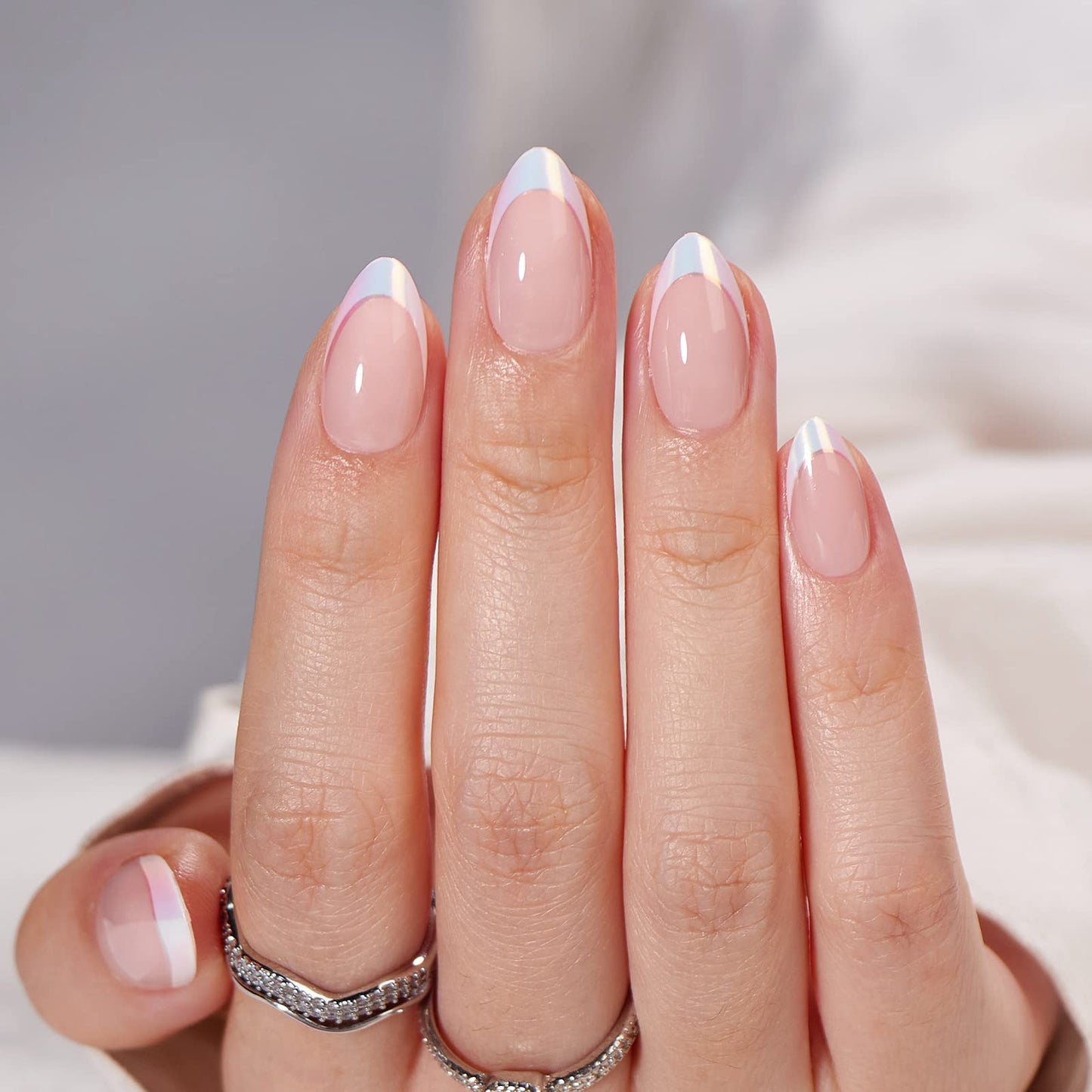 BTArtbox French Tip Press On Nails - Almond Stick On Nails for Women, Glue On Nails with Nail Glue - Berry French & Mermaid