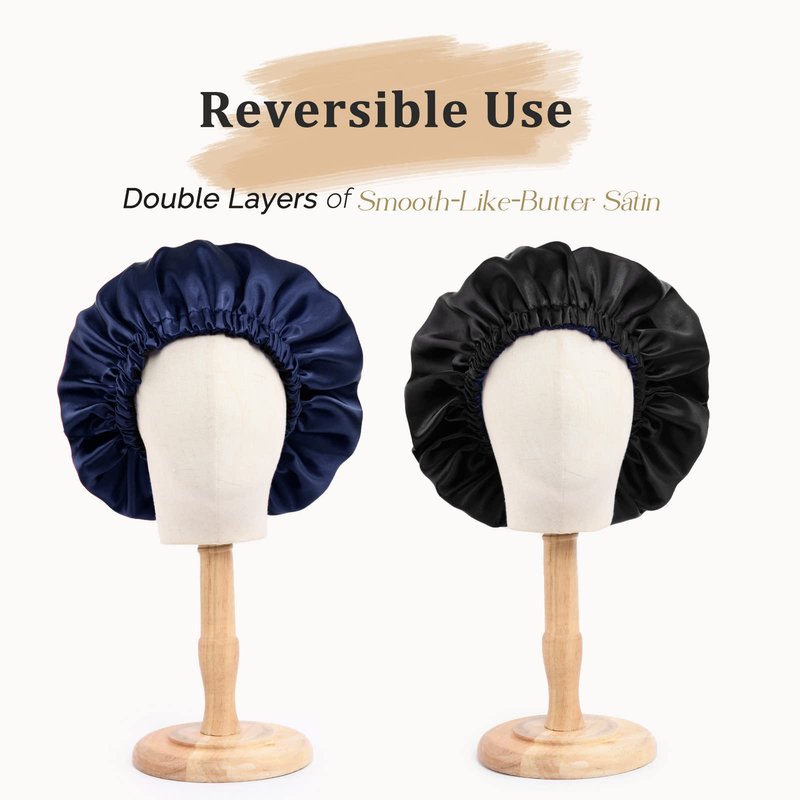 YANIBEST Adjustable Satin Bonnet Double Layer Hair Bonnet for Sleeping Bonnets for Women Hats Curly Natural Hair, Navy Blue