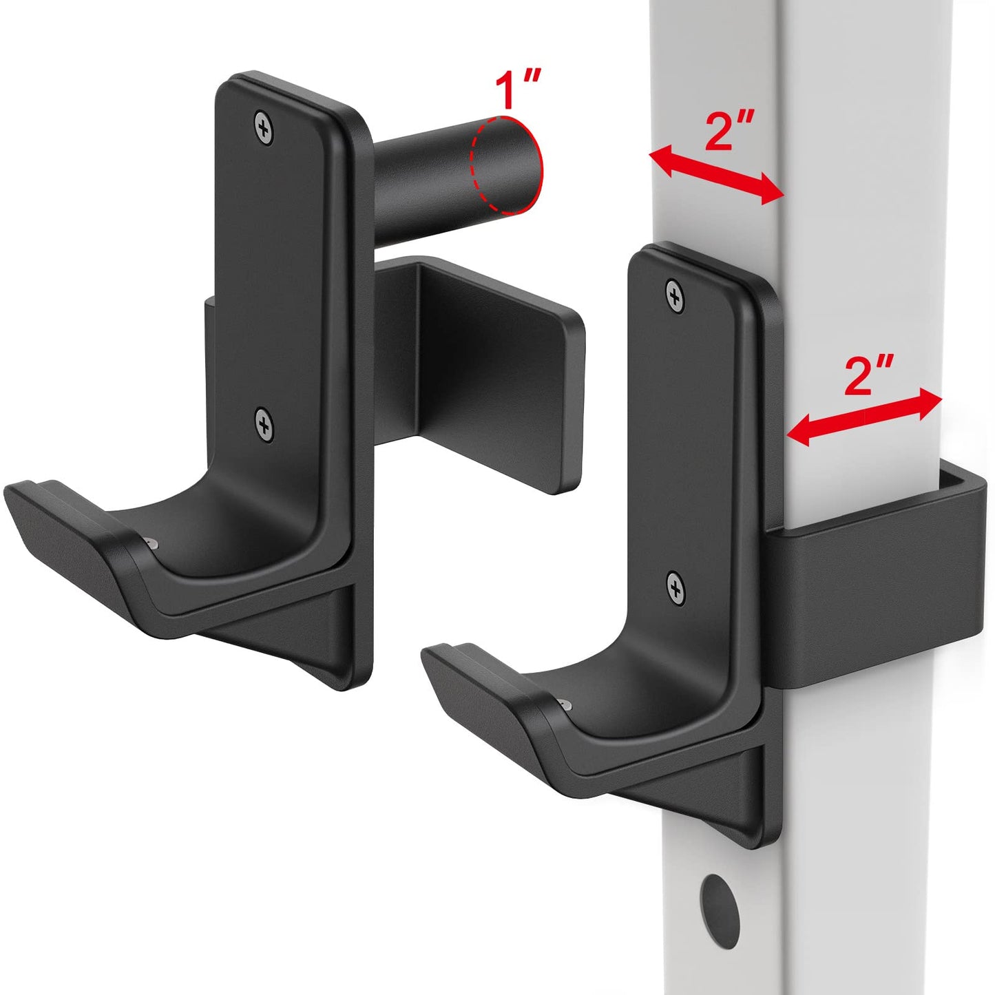 Kipika J-Hooks for 2" x 2"" Power Rack with 1"" Hole - Bottom Reinforced Steel Hooks with Rubber Pads - Heavy Duty Power Rack Attachments - Squat Rack Accessories for Strength Training - Set of 2"