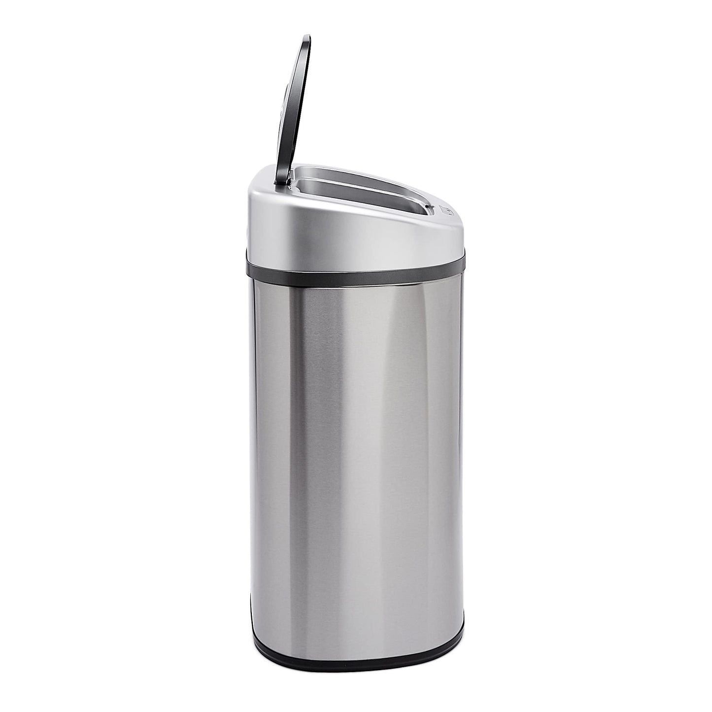 Amazon Basics Automatic Dual Compartment Trash Can with Lid, Hands-Free, Fingerprint Resistant, Odor Control, Stainless Steel, D-Shaped, 80 l, 2 Bins