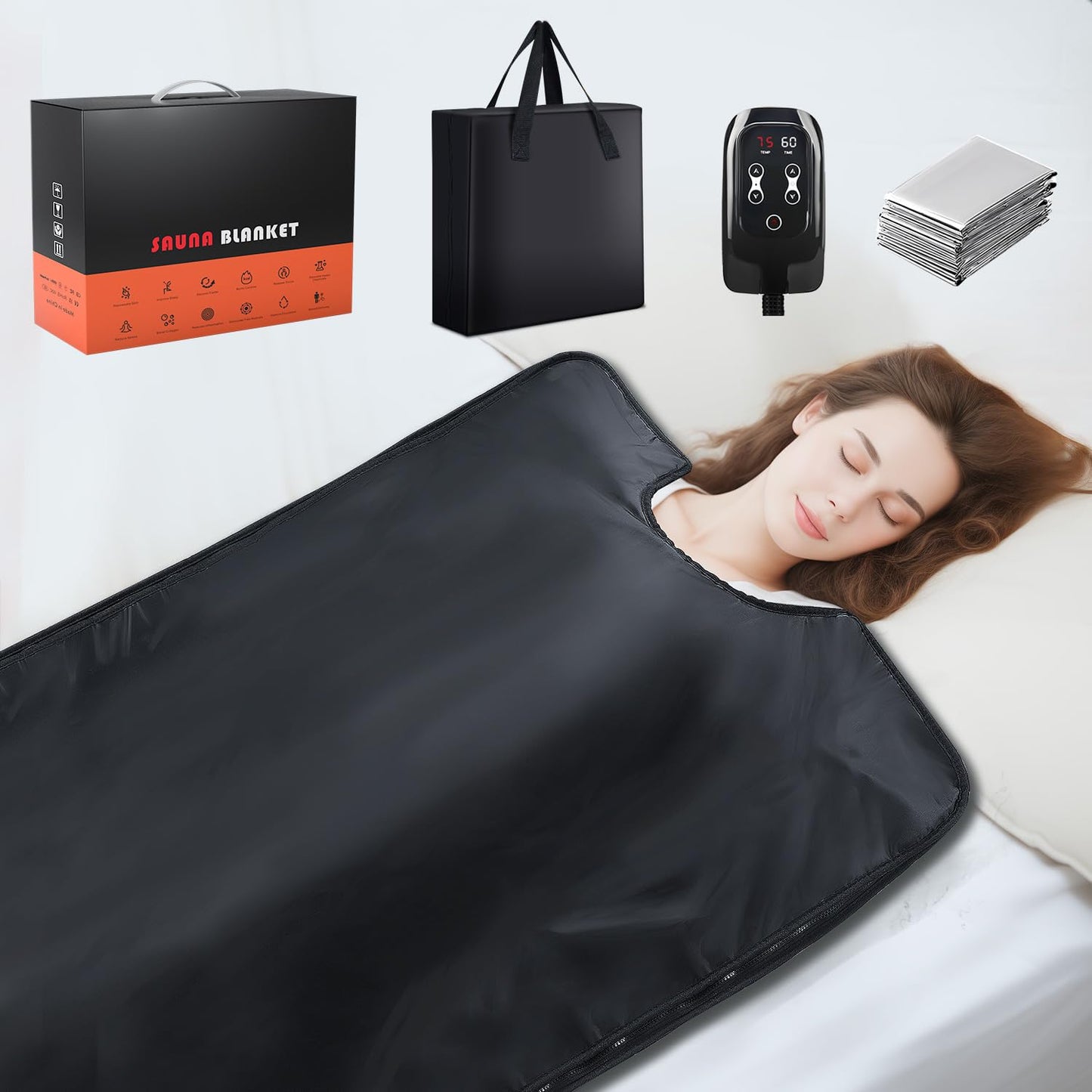 RRGFB Infrared Sauna Blanket for Home, Low EMF Carbon Crystal Heating, Portable Dry Sauna Bag for Relaxation, Detoxification, 5.9ft×2.6ft