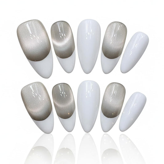 Handmade Press On Nails Almond Tip Color White Reusable Stick On Fake Nails Luxury Elegant Sexy Style For Women Gift With Nail Glue S