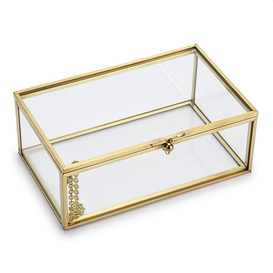 Hipiwe Vintage Glass Keepsake Box, Rectangle Jewelry Display Organize Vanity Lidded Box Home Decor Accent Decorative Box for Storage Trinket Rings Bracelet