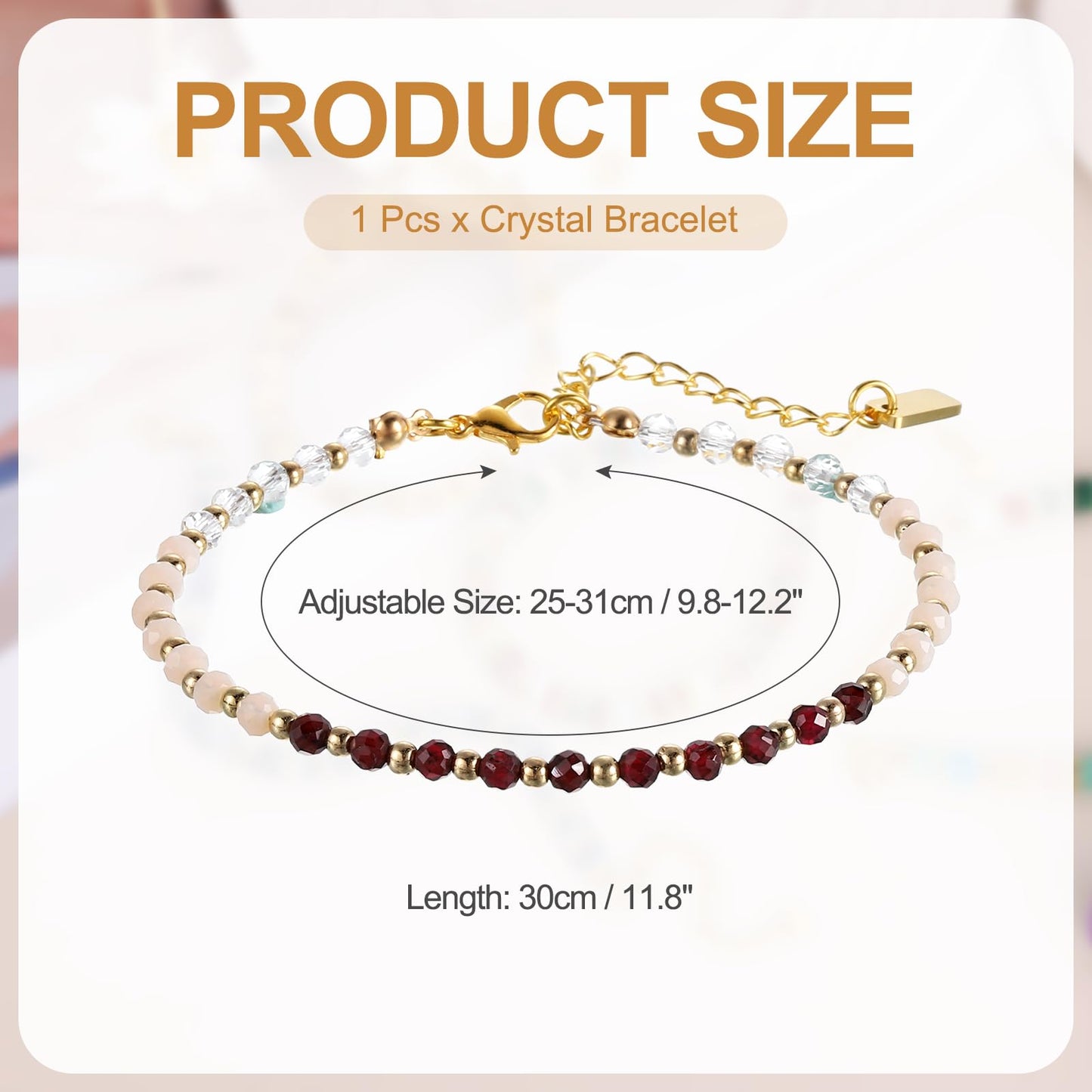 PATIKIL 4mm Crystal Bracelets for Women, Gradient Faceted Beaded Bracelet 11.8 Inches Adjustable Chalcedony Crystal Jewelry Charm Chain for Birthday Gift, Red