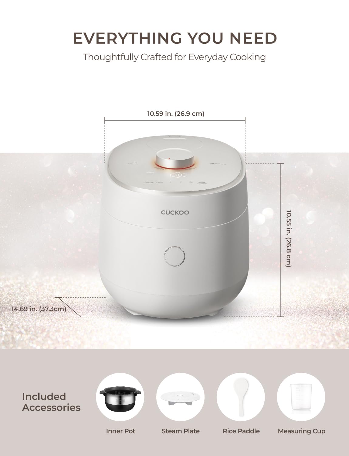 CUCKOO Twin Pressure Rice Cooker 6-Cup Uncooked / 12-Cup Cooked with Induction Heating Technology, Silent Pressure System, Open Cooking Mode, Dynamic Display, Eco Inner Pot, White (CRP-OHTR0609FW)