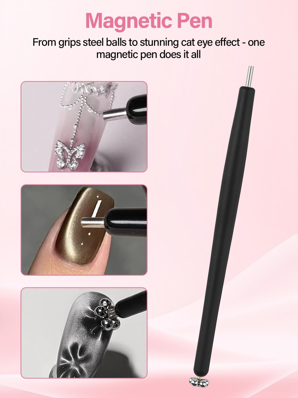 EBANKU Cat Eye Magnet Tool Set, 11PCS Cat Eye Gel Nail Polish Magnet Tools , 6 in 1 Cat Eye Nail Magnet Set with Steel Ball Magnetic Pen, Multifunctional French Heart Magnet for Nail Art DIY at Home