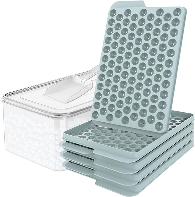 WIBIMEN Mini Ice Cube Trays, 0.55Ã¢ÂÂ Tiny Pebble Ice for Iced Coffee & Cocktails, Fast Chill, Easy Twist Release, Stackable with Lid & Storage Bin (4 Pack, Blue)