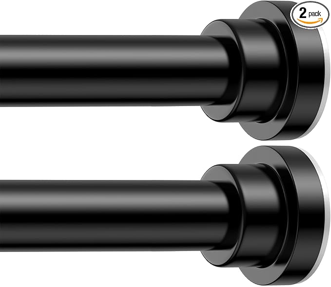 Shower Curtain Rod 31-49 Inch,0.87"Diameter Adjustable Spring Tension Curtain Rods No Drill,Matte Black Shower Tension Rod for Bathroom,Room Divider,Window,Anti-Rust Non-Slip 2-Pack