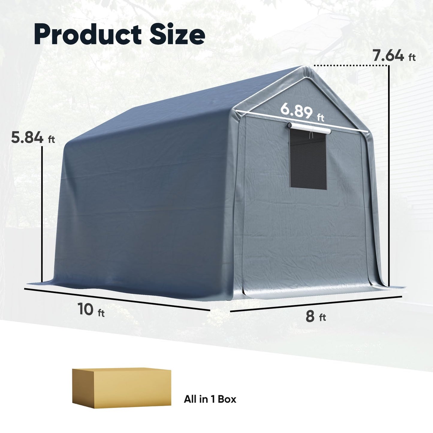 Quictent 8x10FT Carport Shelter Storage Shed with Roll-Up Mesh Windows, Heavy Duty Portable Garage for Motorcycle, ATV, Garden Tools Waterproof Storage Tent with Reinforced Frame, Dark Gray