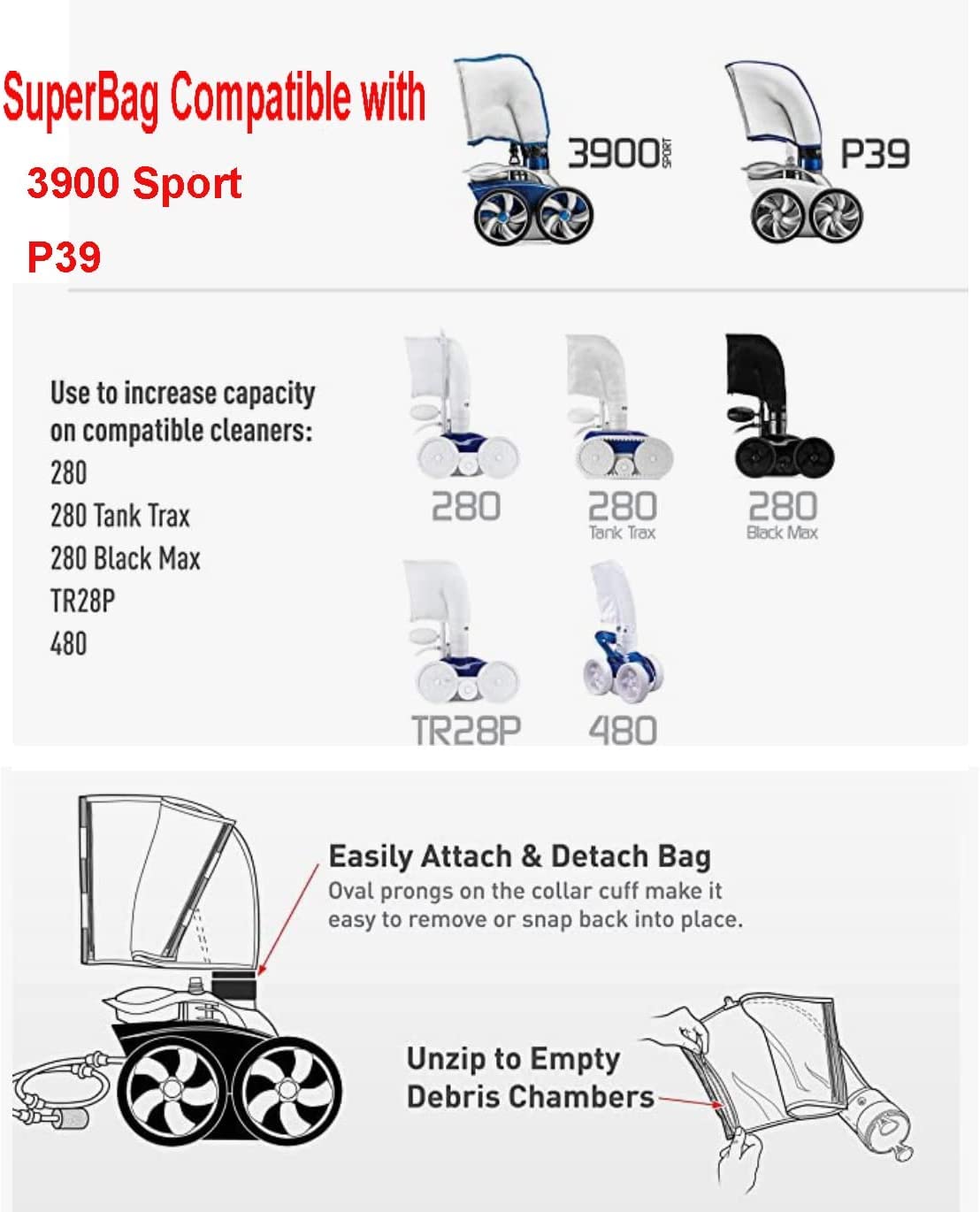 ATIE 3900 Pool Cleaner Double Chamber All Purpose SuperBag 39-310 with Hook and Loop Fastener Closure for 3900 Sport and P39 Pool Cleaners SuperBag 39-310 (2 Pack)