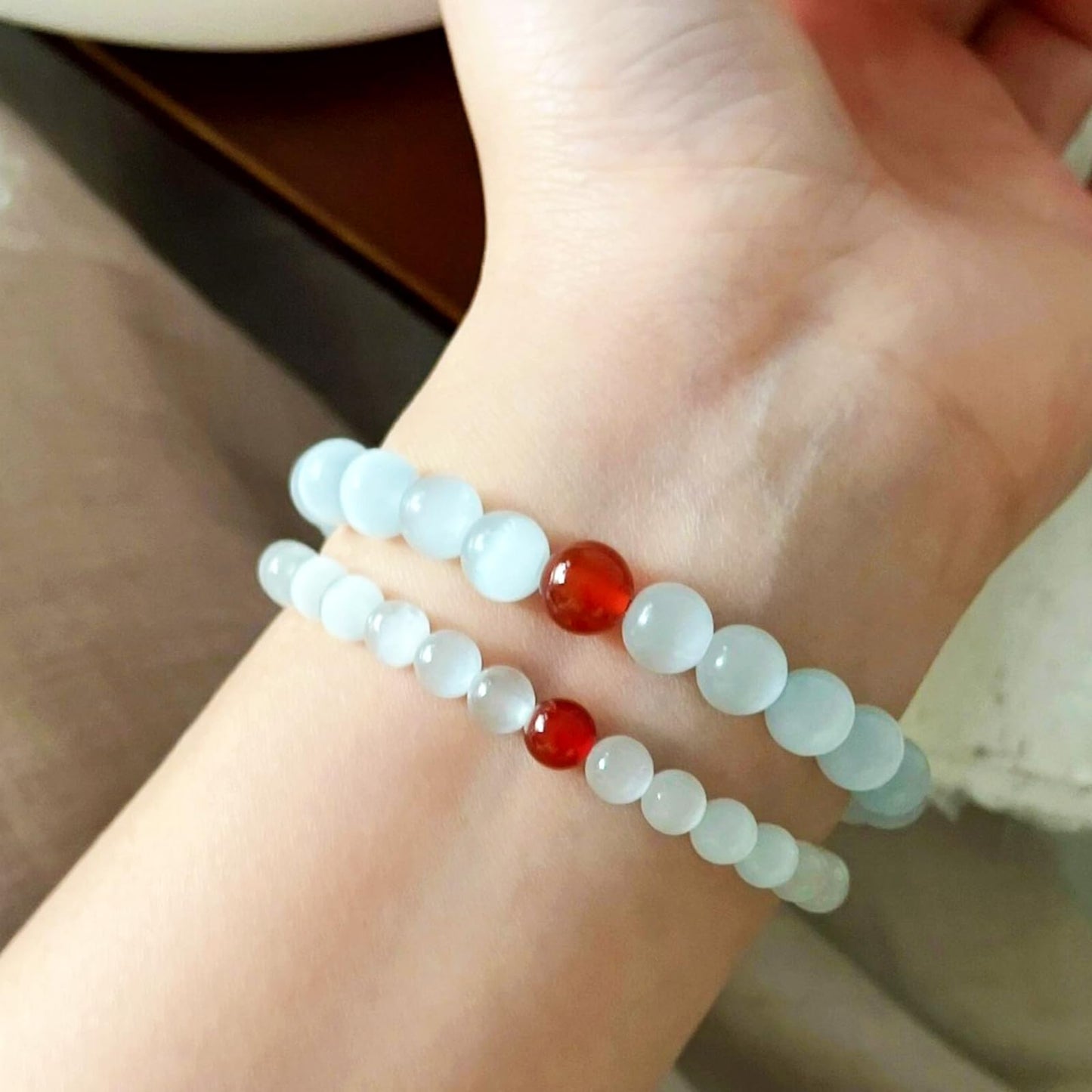 Cryhand White red Jade Bracelets For Men Protection Healing Crystal Bracelet For Women Spiritual Charms Stretchy 8mm Beaded Lucky Handmade Anxiety Braceletss