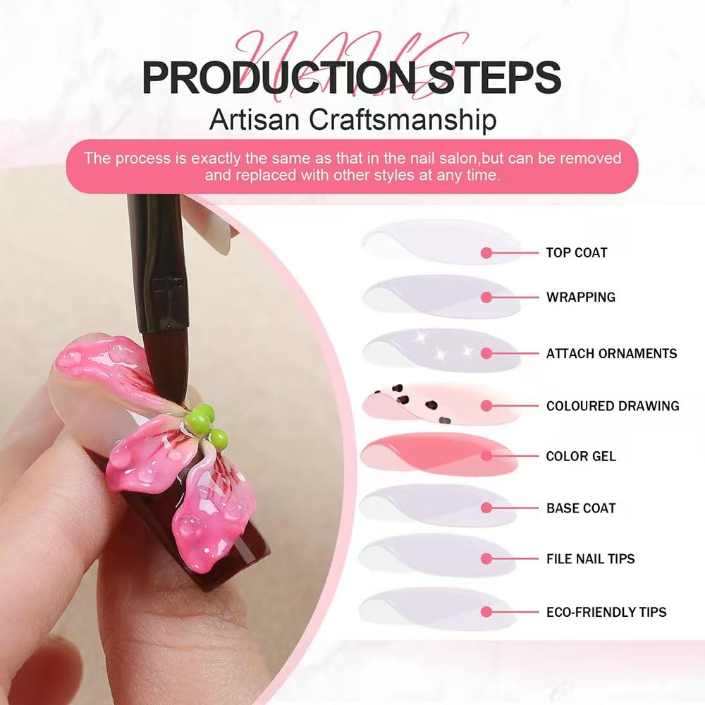 Threelegscat Handmade Press on Nails Long Almond Shape Fake Nails Stiletto Nail With Design for Women and Girls 10pcs Size M Pattern St1153