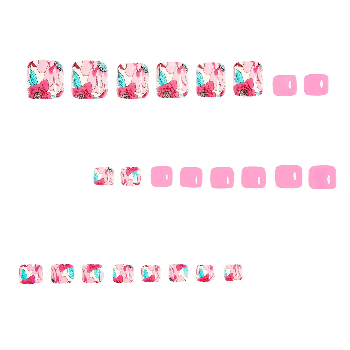 24Pcs Pink Roses Press on Toenails Flower Fake Toe Nails Short Square Shaped Glossy Summer Floral Full Cover Acrylic Artificial Stick on Toenails for Women Girls Manicure Decoration