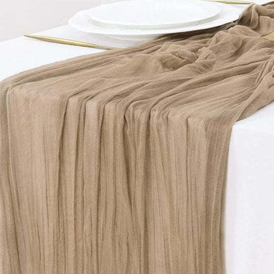 Socomi 10pcs Nude Brown Cheesecloth Table Runner Boho Rustic Gauze 120 inch 10FT Cheese Cloth Sheer Runner for Wedding Party Baby Shower Birthday Home Decor Holiday Decorations