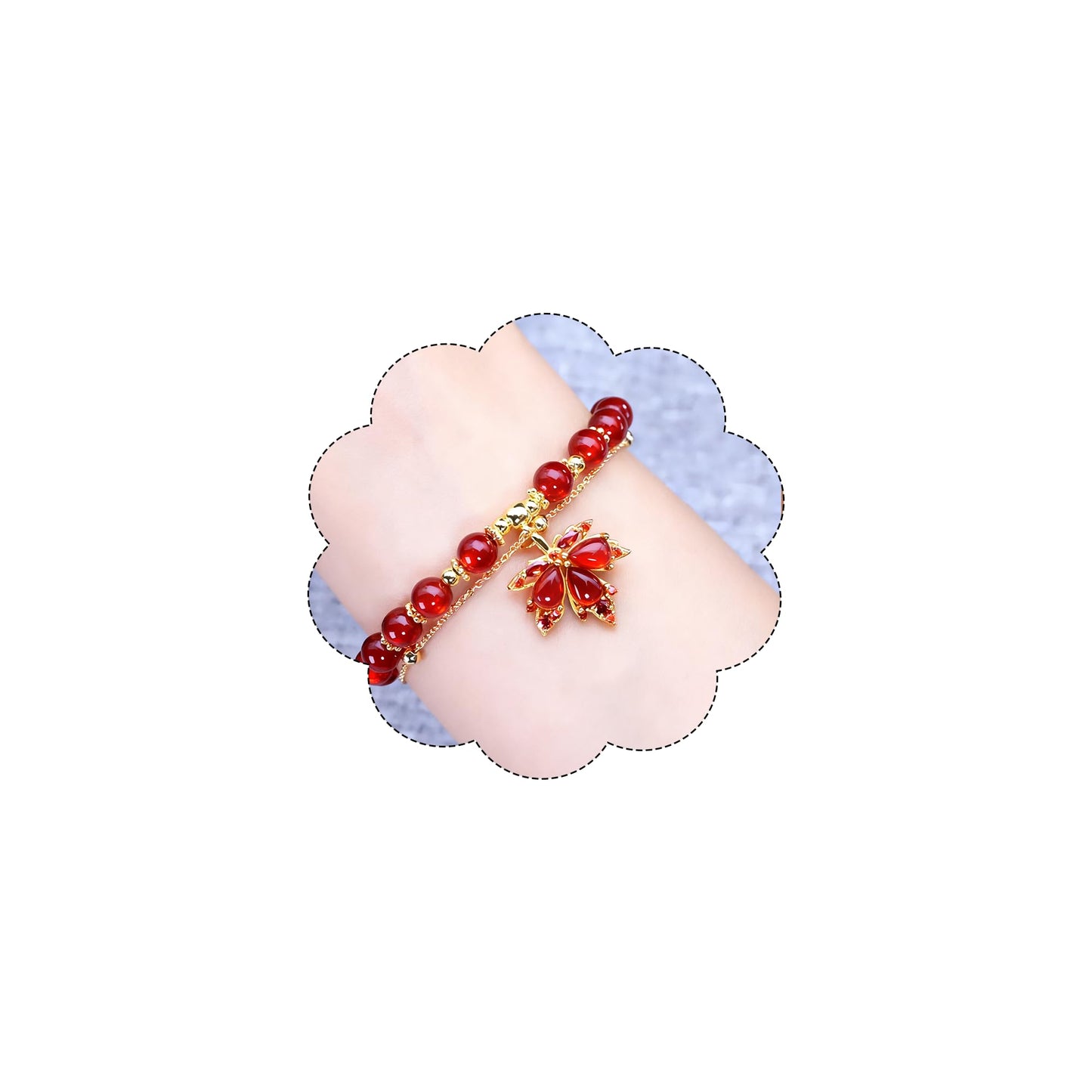 XIAOMOJEW Jade Beaded Bracelets for Women Fall Maple Pendant Bangle Bracelets Chinese Style Bangle Lucky Boho Jewelry (Red Maple)