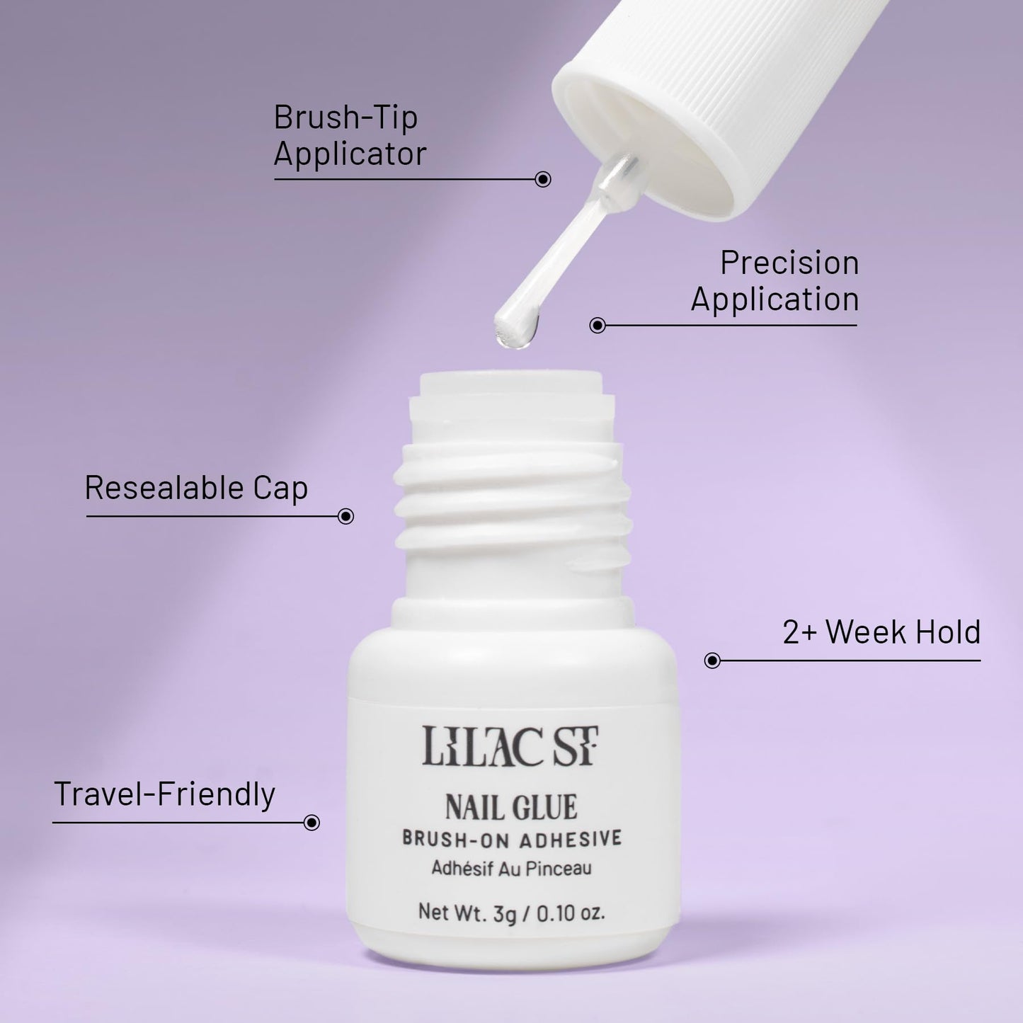 Lilac St - Press on Nails, Petals & Pearls (30 Nails, 15 Sizes) - Medium, Round, Pearl + Glossy, Opaque - Brush-On Nail Glue, Nail File, Cuticle Stick, Prep Pad - Cruelty Free, Vegan, Women Founded