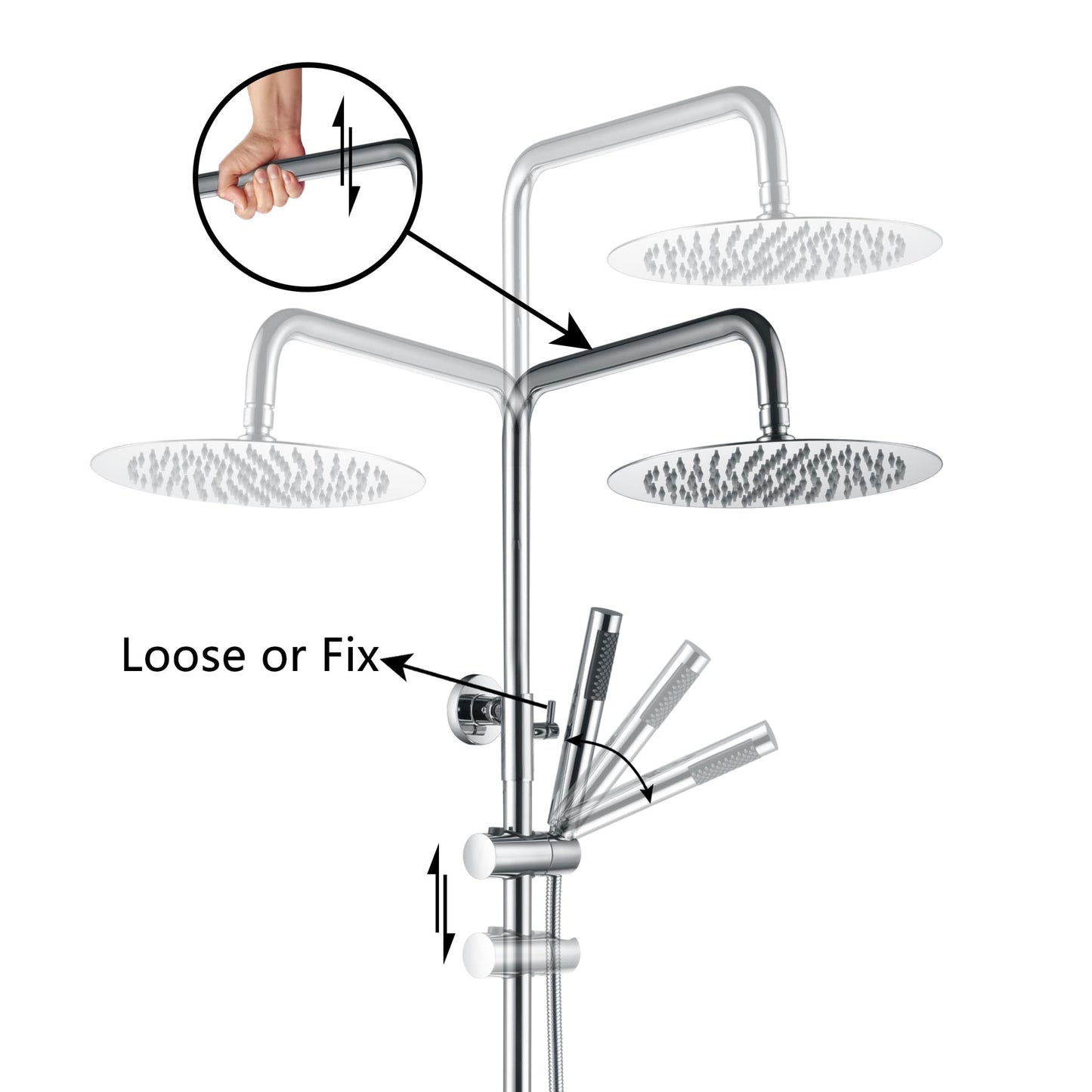 Outdoor Shower Fixtures - Total Complete Shower Kit, Chrome Finish with SS304 Handheld High Pressure Shower Head, 3-Functions