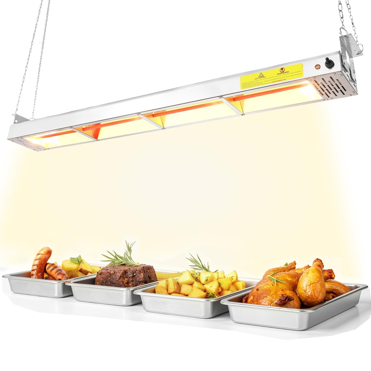 Hiteemer 48-Inch Food Heat Lamp - 1350W Commercial Food Warmer Lamp Overhead Stainless Steel Catering Heat Lamps Electric Strip Heater for Restaurant Buffet Parties Kitchen, Silver 115V