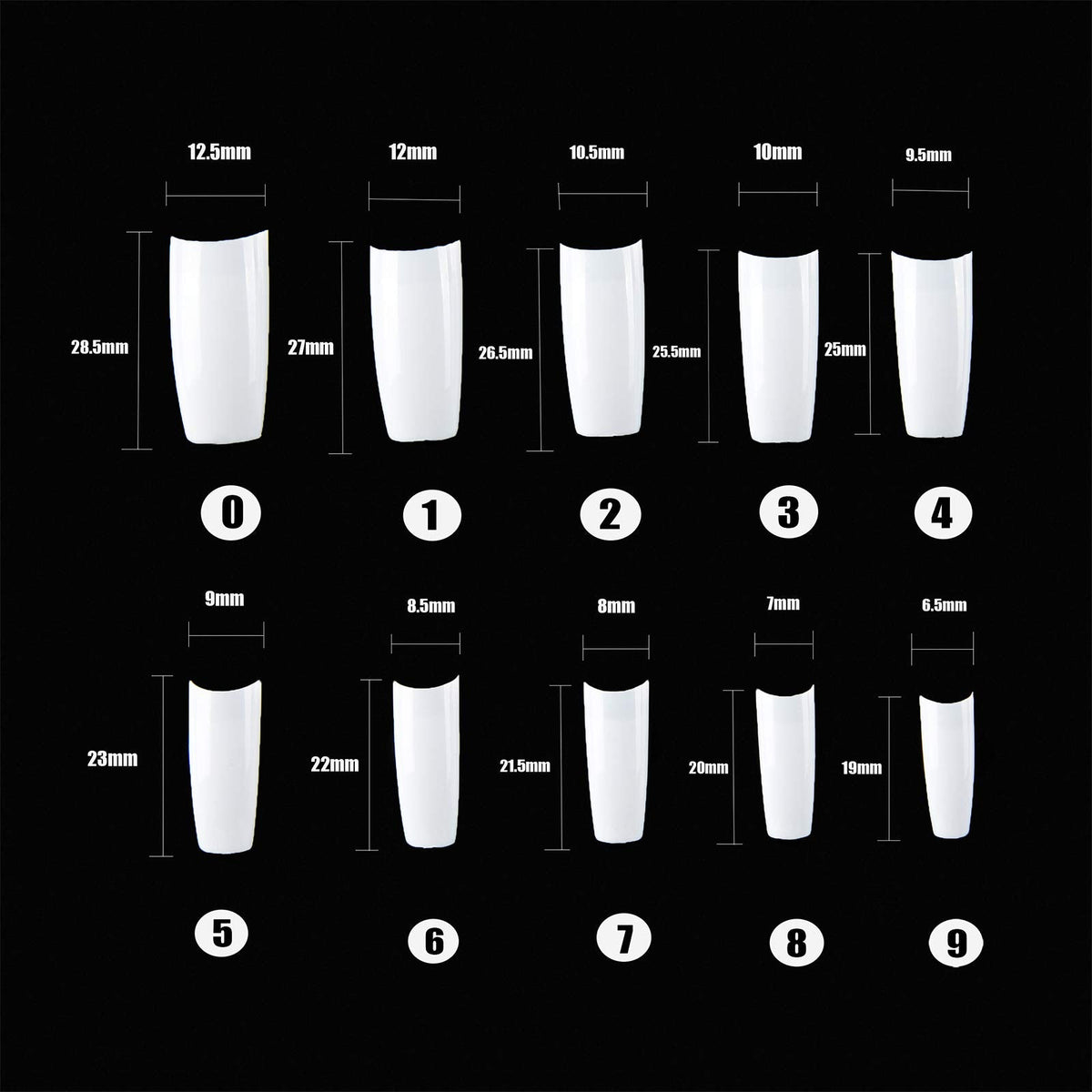 French Acrylic False Nail Tips, 500PCS Fake Nail Shape Artificial False Nails Tips 10 Sizes with Case for Nail Art Salons and Home DIY (White)