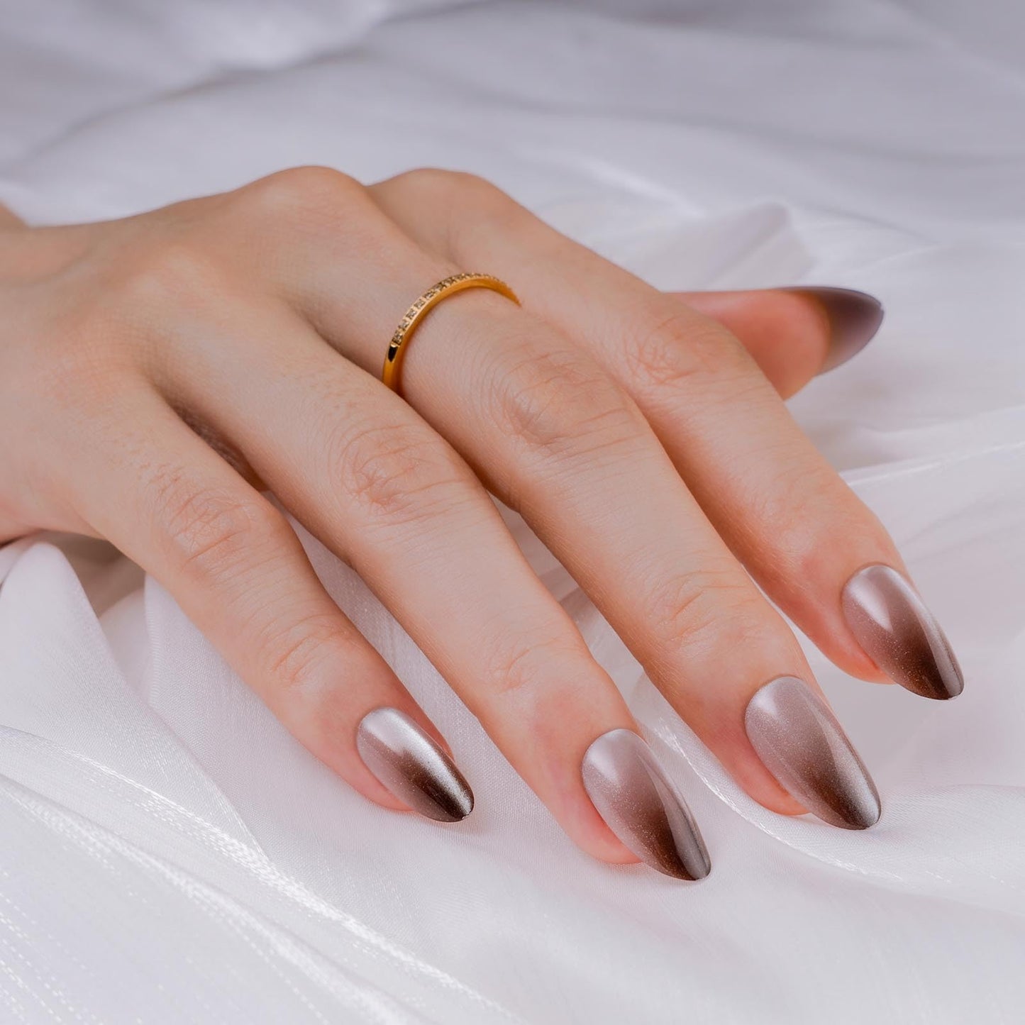 Hkanlre Press On Nails Almond-Glossy Press on Nails Medium,French Fake Nails for Women,Natural Reusable Bling Nails
