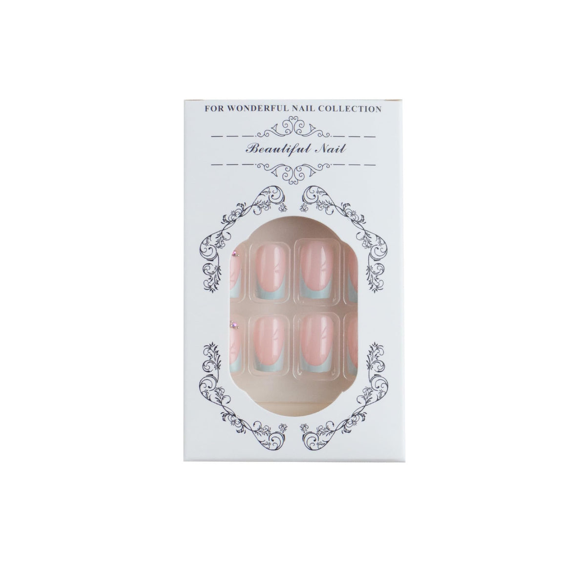 Medium Press On Nails Square Fake Nails French Tip False Nails With Rhinestone Design Full Cover Artificial Acrylic Nude Glue On Nail Glossy Stick On Nail For Women 24pcs