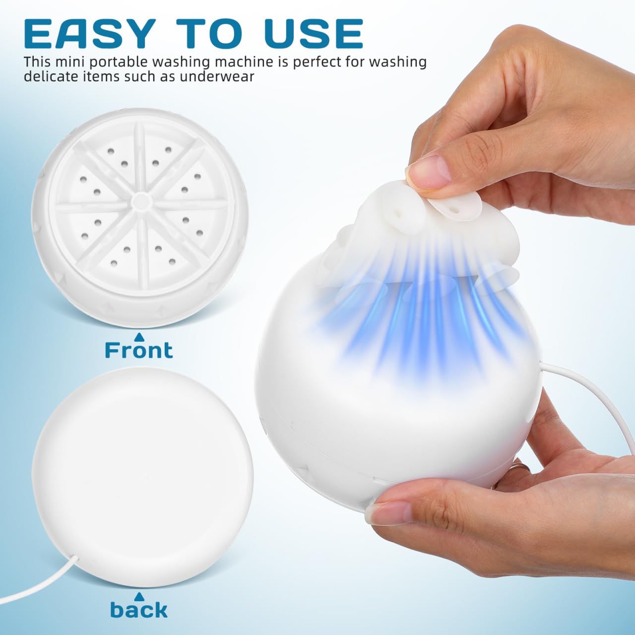 ULTECHNOVO Portable Turbine Washing Machine with Ultrasonic Cleaning, Mini Fully Automatic Washer for Underwear, Socks & Baby Clothes, USB Powered Travel Laundry Washer for RV, Apartment & Dorm