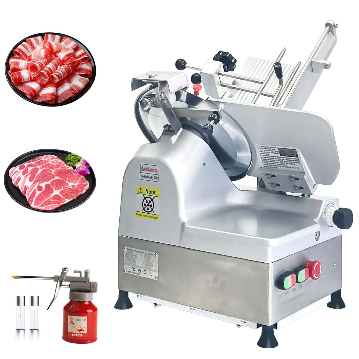 CMICE Automatic Commercial Meat Slicer, 550W Automatic Meat Slicer with 11.8" Carbon Steel Blade, Adjustable Thickness From 0～6 mm Suitable for Commercial/Home Use