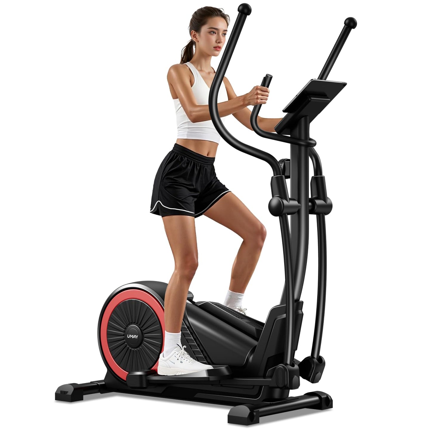 UMAY Elliptical Exercise Machine with 15.5" Stride & Heart Rate Grips, Silent Magnetic Elliptical Trainer for Home with 16 Levels Resistance and LCD Monitor, 350LBS Weight Capacity